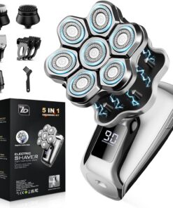 Afeitadoras de cabeza para hombres calvos, cuchillas flotantes 7D con cabezales magnéticos desmontables, afeitadora giratoria impermeable IPX7, kit de autoaseo 5 en 1, regalo para calvicie