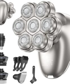 Maquinilla de afeitar eléctrica para hombres, afeitadora eléctrica desmontable magnética 7D, IPX7, impermeable, húmeda, seca, calva, afeitadora de cabeza y cabello corporal 5 en 1 para hombres, para