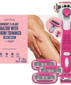 by Amazon Máquina de depilar de 5 cuchillas para mujer con recortadora 1 mango + 4 recambios de cuchillas de afeitar