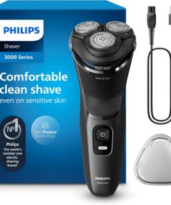 Philips Serie 3000 Afeitadora Eléctrica Hombre, Máquina de Afeitar Barba con Cortapatillas, 27 cuchillas, Cuida la piel, 60min de uso, En Seco y Húmedo, Recargable, S3145/00, Luna