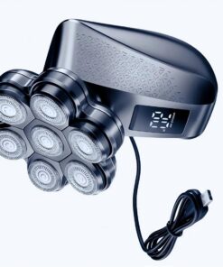Afeitadoras de cabeza impermeables para hombres calvos, 7D húmedo/seco, carga conveniente portátil | Gris acero