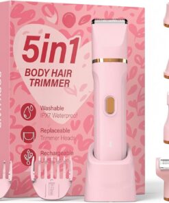 Recortadora de bikini 5 en 1 para mujer, maquinilla de afeitar eléctrica IPX7 impermeable, recortadora de vello corporal inalámbrica, hoja de cerámica, depilación facial y púbica, portátil de viaje