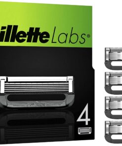 GilletteLabs Hojas Para Maquinilla De Afeitar Para Hombre, Pack De 4 Recambios, Compatibles Con GilletteLabs Con Barra Exfoliante y Heated Razor | Recargas compatibles con las mangas de la serie, de acero inoxidable, 1 recambio hasta 30 afeitados