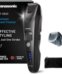 Panasonic ER-SB40-K803 Trimmer de Barba para Hombres, Cortapelos Portátil Resistente Al Agua, 20 ajustes de longitud, Accesorio de Peine, Inalámbrico y con Cable, Indicador de Batería LED, Negro