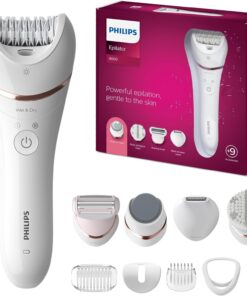 Philips Beauty Epilator Series 8000 - Afeitadora 5 en 1 para mujer, cortadora, pedicura y exfoliante corporal + 9 accesorios, BRE740/14