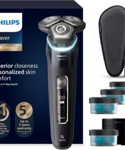 Philips Serie 9000 Afeitadora Eléctrica Hombre, Máquina de Afeitar Barba con Recortadora, 60min de uso, En Seco y Húmedo, Recargable, Centro de Limpieza, Base Carga, 4 Cartuchos, S9976/63, Negro