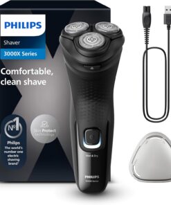 Philips Serie X3000 Afeitadora Eléctrica Hombre, Máquina de Afeitar Barba con Cortapatillas, 27 cuchillas, Cuida la piel, 40min de uso, En Seco y Húmedo, Recargable, X3001/00, Negro