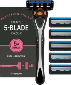 by Amazon Maquinilla de Afeitar de 5 Hojas para Hombre, Mango + 5 Recambios, Doble Lubricación para Piel Sensible