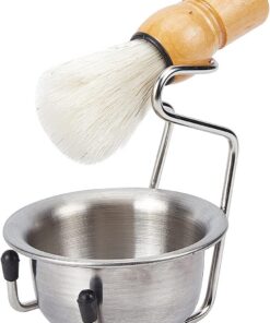 NICENEEDED Juego de Tazón Y Soporte de Afeitado de 3 pieza, Portaescobillas de Acero Inoxidable con Cuenco, Juego de Afeitado para Hombres con Brocha de Afeitar para Taza con Cuenco de Jabón