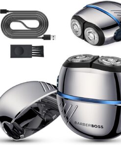 BarberBoss Afeitadora rotativa para hombre, maquinilla de afeitar facial portátil, cuchillas de acero al carbono, cabezal de doble flanqueo, afeitadora compacta para barba y cara, QR-2701