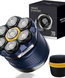 Phisco Afeitadora eléctrica de cabeza para hombres calvos, afeitadora inalámbrica con funda de viaje, carga rápida USB-C, maquinilla de afeitar giratoria impermeable, uso en húmedo y seco