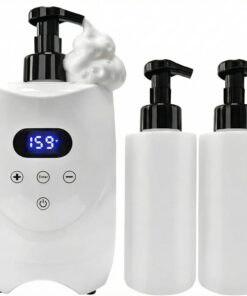 Máquina profesional de espuma caliente para afeitar, calentador de crema de afeitar inteligente con 2 botellas de espuma recargables de 500 ml, dispensador de espuma caliente de gran capacidad con