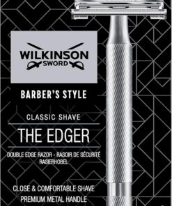 Wilkinson Sword Classic Premium - Máquina de Afeitar Vintage de Acero Cromado para Hombre + 5 Hojas de Afeitar de Doble Filo, Afeitado Clásico Manual, Gris
