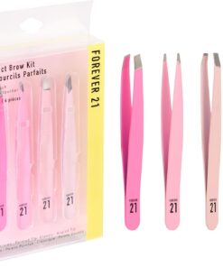 Forever 21 Kit perfecto para cejas, 4 unidades, pinzas suaves al tacto, pinzas de depilación para mujeres, juego de pinzas en ángulo y puntiagudas, pinzas de precisión para cabello fino encarnado y