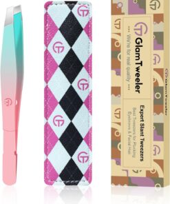 GlamTweeler G-01 - Pinzas de punta inclinada, exclusivas pinzas de depilación de cejas y facial de alta precisión