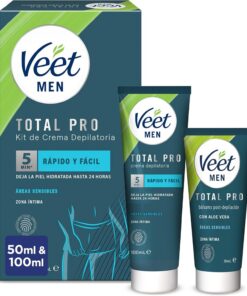 Veet Men Kit de Depilación para Zonas Íntimas del Cuerpo, Crema Depilatoria Hombre y Bálsamo Post-Depilación, Color Gris, Juego de 2 piezas