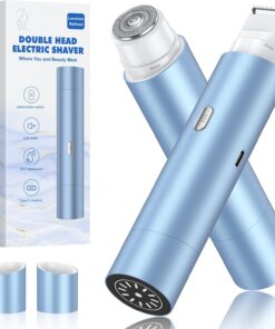 Recortadora de bikini para mujer, afeitadora facial de doble cabeza, recortadora de vello corporal, IPX7 impermeable, maquinilla de afeitar eléctrica para piernas, azul claro
