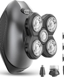 Afeitadoras de cabeza para hombres calvos, maquinilla de afeitar eléctrica 5 en 1 IPX7 impermeable para hombres calvos, afeitadora giratoria 5D, afeitadoras de cabeza calva en seco y húmedo, pantalla