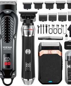 HIENA PRO Cortadora de pelo profesional inalámbrica para hombres, recortadora de barba con hoja en T, afeitadora de papel de aluminio y recortadora de pelo de nariz, kit de aseo eléctrico recargable