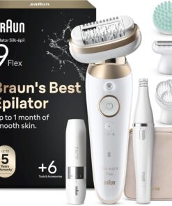 Braun Silk·épil 9 Flex SkinSpa Depiladora Eléctrica Mujer, 9-681 3D, Oro | con FaceSpa Pro Y Mini Depiladora Facial, Cabezal Flexible, Set Todo-en-Uno, Depila, Rasura Y Recorta, Resistente al Agua