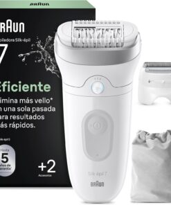Braun Silk·épil 7 Depiladora Eléctrica Mujer, 7-030, Plata | Depiladora Corporal con Cabezal Ancho para Una Fácil Eliminación del Vello, Peine Recortador, Funda, Resistente al Agua