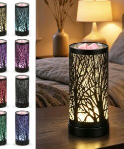 Calentador eléctrico de cera para derretir, placa de calefacción PTC con luz LED cambiante de 8 colores, calentador de fragancia con patrón de árbol para el hogar, oficina, regalos y