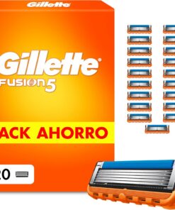 Gillette Fusion5 Cuchillas de Afeitar Hombre, Pack de 20 | Recambios para Maquinillas de Afeitar con 5 Hojas, Banda de Gel Lubricante Y Recortadora de Precisión