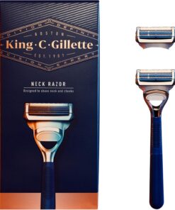 King C. Gillette Maquinilla de afeitar de cuello, mango y 2 recambios de hoja
