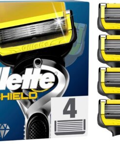 Gillette ProShield Cuchillas de Afeitar Hombre, Pack de 4 | Recambios para Maquinillas de Afeitar, con 5 Hojas Y Recortadora de Precisión, Doble Lubricación