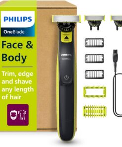 Philips OneBlade 360 Auténtico Barbero, afeitadora y recortadora eléctrica facial y corporal, 3x 360 cuchillas, 3x peine para barba incipiente (1,3,5mm), 1x kit corporal, QP2824/31