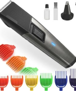 IndoTeam Recortadora de barba para hombre – Afeitadora eléctrica para hombres con peines guía codificados por colores – Kit de corte de barba recargable – Afeitadoras eléctricas para hombre y