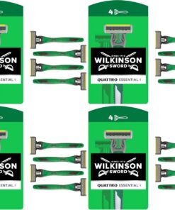 Wilkinson Sword Quattro Sensitive - Maquinillas de Afeitar Desechables con 4 Hojas Flexibles y Banda Lubricante de Aloe Vera, Pack Promocional 3 + 1 Unidades (Paquete de 4)