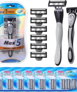 Juego de 37 maquinillas de afeitar desechables recargables de 5 cuchillas para hombres, maquinillas de afeitar desechables para hombre, juego de maquinillas de afeitar recargables, 1 mango de