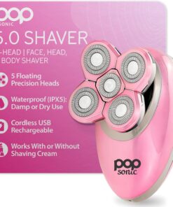 Pop Sonic Afeitadora eléctrica de 5 cabezales, afeitadora facial, cabeza y cuerpo, (oro rosa) - Recortadora recargable por USB impermeable - Cabezales de precisión flotantes - Maquinillas de afeitar