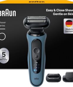 Braun Series 5 Afeitadora Eléctrica Hombre, 52-A1820SI, Azul | Máquina de Afeitar Barba en Seco Y en Mojado, 2 Modos de Afeitado, Recargable, 50 Min de Uso, 2 Accesorios