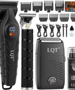 Kit profesional de cortapelos y recortadora inalámbrica para hombre, juego de afeitadora eléctrica 4 en 1 con pantalla LED, peluquería corporal impermeable, recortadora de nariz y hoja en T para