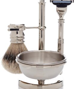 Golddachs - Soporte para brocha y cuchilla de afeitar con cuenco para espuma (1 unidad), color plateado