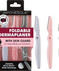 JAPONESQUE Maquinillas de afeitar faciales plegables Dermaplaner - Juego de 3 piezas para cejas y vello facial - Maquinilla de afeitar Dermaplane fija de una hoja para mujer