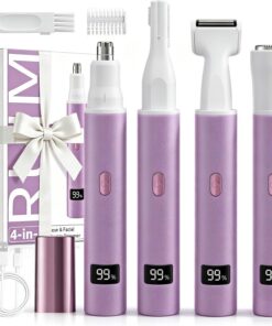 RUIM Recortadora de vello facial eléctrico 4 en 1 para mujer, con pantalla LED, sin dolor e impermeable, hipoalergénica, recortadora de cejas, recargable por USB-C para viajes