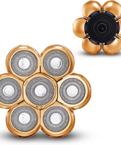 Cabezal de repuesto de 7 cabezales para afeitadora de cabeza eléctrica, 7 cuchillas de repuesto 7D de cabeza calva, 7 cabezales de afeitadora eléctrica (color dorado metálico)