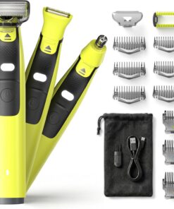 Kit de aseo 3 en 1 para hombre, afeitadora eléctrica con luz LED, recargable por USB-C, IPX6 para cuerpo húmedo/seco, cabezal recortador de nariz, cabezal recortador de detalles, peines guía de 1 a 6