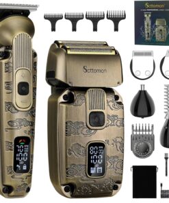 Scttomon Afeitadoras de aluminio para hombres, recortadora de barba, maquinilla de afeitar eléctrica para hombres, kit de afeitado de cabeza calva, inalámbrica, impermeable