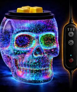 Calentador de cera para cera perfumada con 7 luces de color y temporizador, quemador eléctrico de cera de calavera con placa de calefacción PTC, derretidor de cera de Halloween para decoración