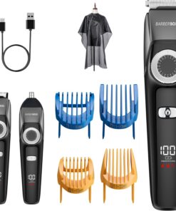 BarberBoss Kit de recortador de barba inalámbrico para hombre, peluquero 3 en 1 para hombres, cortadora de barba, pelo y nariz con esfera ajustable, cuchillas de cerámica