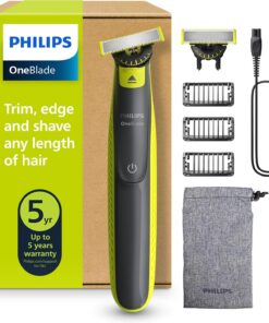 Philips OneBlade 360 Auténtico Recortadora y afeitadora eléctrica para barba, 2 cuchillas 360, 3 peines para barba incipiente (1,3,5 mm), QP2724/31