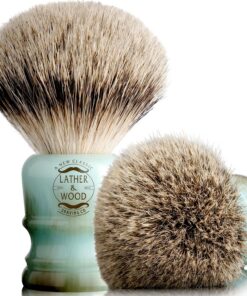 Lather & Wood Shaving Co Brocha De Afeitar Espuma Y Madera Para Hombre, Pelo Tejón, Mango Resina Ágata Alta Gama, Azul
