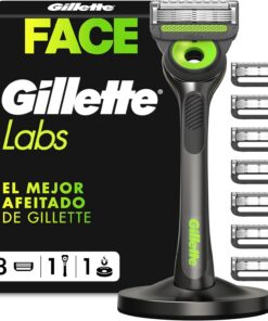 GilletteLabs Maquinilla de Afeitar Neon Night Edition con 8 Recambios | 1 Mango de Metal con Barra Exfoliante Integrada, 8 Cuchillas de Afeitar con Banda Lubricante, 1 Soporte Magnético