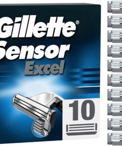 Gillette Sensor Excel Cuchillas de Afeitar para Hombre, Pack de 10 | Recambios de 2 Hojas Autoajustables para Máquinilla de Afeitar Gillette Sensor