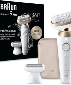 Braun Silk-épil 9 Flex Depiladora 360 Flex y cabezal pivotante, húmedo y seco, incluye cabezal de afeitadora, peine recortador, SES9-041 3D, dorado tintado