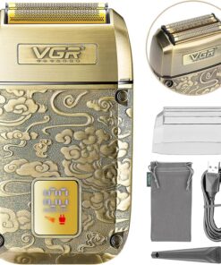 VGR Afeitadora de papel de aluminio para hombre con cortador central, maquinilla de afeitar eléctrica inalámbrica para cara, cabello, barba, cuello, cabeza calva, 8500 rpm, batería recargable USB-C de